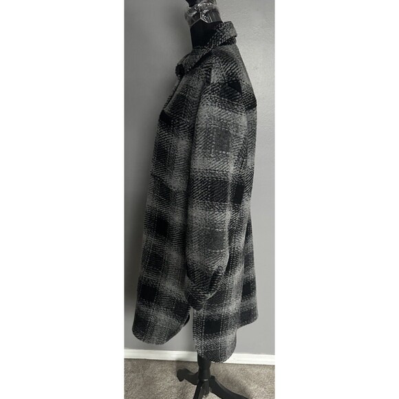 Gap Grey Black Plaid Womens Shacket Wool Blend Long Shirt Jacket Size Medium NEW - Picture 2 of 6